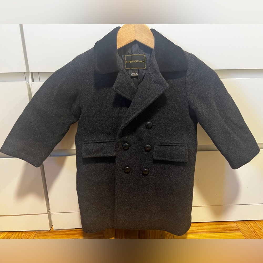 S. ROTHSCHILD Dark Grey Wool Velvet Collar Double-Breasted Coat